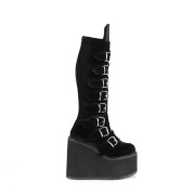 Samt 14 cm SWING-815 alternative plateaustiefel mit schnalle schwarze