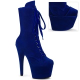Samt 18 cm ADORE-1045VEL blaue high heels stiefeletten + zehenschutz