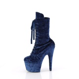 Samt 18 cm ADORE-1045VEL blaue high heels stiefeletten + zehenschutz