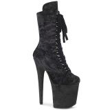 Samt 18 cm FLAMINGO-1045VEL Schwarze high heels stiefeletten