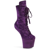 Samt 18 cm pony heelless CRAZE-1045VEL Lila high heels stiefeletten