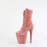 Samt 20 cm FLAMINGO-1045VEL Rosa high heels stiefeletten + zehenschutz