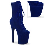 Samt 20 cm FLAMINGO-1045VEL blaue high heels stiefeletten + zehenschutz