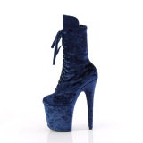 Samt 20 cm FLAMINGO-1045VEL blaue high heels stiefeletten + zehenschutz