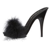 Schwarz 13 cm POISE-501F Mules Schuhe mit Marabou Federn - Plüsch