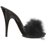 Schwarz 13 cm POISE-501F Mules Schuhe mit Marabou Federn - Plüsch