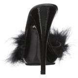 Schwarz 13 cm POISE-501F Mules Schuhe mit Marabou Federn - Plüsch