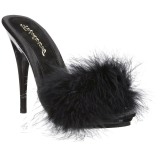 Schwarz 13 cm POISE-501F Mules Schuhe mit Marabou Federn - Plüsch