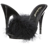 Schwarz 13 cm POISE-501F Mules Schuhe mit Marabou Federn - Plüsch