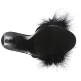 Schwarz 13 cm POISE-501F Mules Schuhe mit Marabou Federn - Plüsch