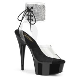 Schwarz 15 cm DELIGHT-627RS schwarze plateau high heels mit knöchelriemen