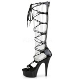 Schwarz 15 cm DELIGHT-698 kniehohe gladiator sandalen