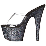 Schwarz 18 cm ADORE-701LG glitter plateau pantoletten damen