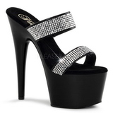 Schwarz 18 cm ADORE-702-2 Plateau Pantoletten Mules Strass Steine