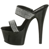 Schwarz 18 cm ADORE-702-2 Plateau Pantoletten Mules Strass Steine