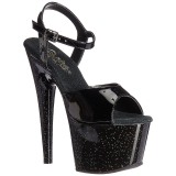 Schwarz 18 cm ADORE-709MG glitter plateau high heels