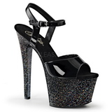 Schwarz 18 cm SKY-309MG Glitzern Plateau High Heels