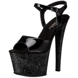 Schwarz 18 cm SKY-309MG Glitzern Plateau High Heels