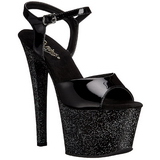 Schwarz 18 cm SKY-309MG Glitzern Plateau High Heels