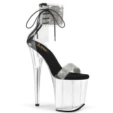 Schwarz 20 cm FLAMINGO-827RS transparente plateau high heels mit knöchelriemen