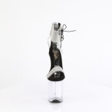 Schwarz 20 cm FLAMINGO-827RS transparente plateau high heels mit knöchelriemen