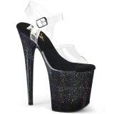 Schwarz 20 cm FLAMINGO glitter plateauschuhe high heels