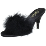 Schwarz 8 cm AMOUR-03 Mules Schuhe mit Marabou Federn - Plüsch