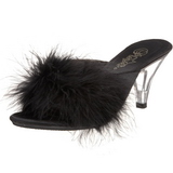 Schwarz 8 cm BELLE-301F Mules Schuhe mit Marabou Federn - Plüsch