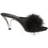 Schwarz 8 cm BELLE-301F Mules Schuhe mit Marabou Federn - Plüsch