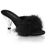 Schwarz 8 cm BELLE-301F Mules Schuhe mit Marabou Federn - Plüsch