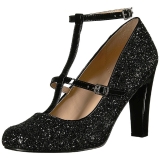 Schwarz Glitter 10 cm QUEEN-01 grosse grössen pumps schuhe