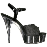 Schwarz Glitzern 15 cm DELIGHT-609-5G Plateau High Heel