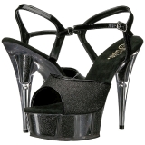 Schwarz Glitzern 15 cm DELIGHT-609-5G Plateau High Heel