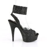 Schwarz Glitzern 15 cm DELIGHT-691LG pleaser high heels mit knchelriemen