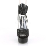 Schwarz Glitzern 15 cm DELIGHT-691LG pleaser high heels mit knchelriemen