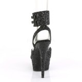 Schwarz Glitzern 15 cm DELIGHT-691LG pleaser high heels mit knöchelriemen