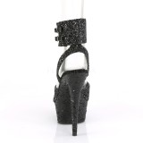Schwarz Glitzern 15 cm DELIGHT-691LG pleaser high heels mit knchelriemen