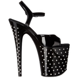 Schwarz Kristall Stein 20 cm STARDUST-809 Platform High Heel Schuhe