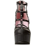 Schwarz Kunstleder 13 cm POISON-25-1 lolita stiefeletten mit wedge plateau