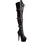 Schwarz Kunstleder 18 cm ADORE-3028 Overknee stiefel mit plateau