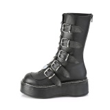 Schwarz Kunstleder 5 cm EMILY-330 plateau damenstiefel mit schnalle