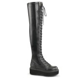 Schwarz Kunstleder 5 cm EMILY-375 overknee stiefel mit schnürung