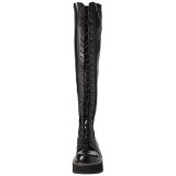 Schwarz Kunstleder 5 cm EMILY-375 overknee stiefel mit schnürung