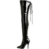 Schwarz Lack 13 cm SEDUCE-3063 Overknee Stiefel Flacher Heels