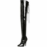 Schwarz Lack 13 cm SEDUCE-3063 Overknee Stiefel Flacher Heels