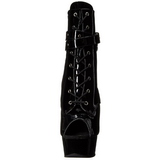 Schwarz Lack 15 cm DELIGHT-1033 Open Toe Plateau Stiefeletten