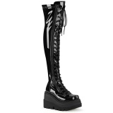 Schwarz Lackleder 11,5 cm SHAKER-374 overknee stiefel mit schnürung