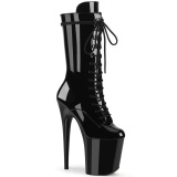 Schwarz Lackleder 20 cm FLA-1050 schnürstiefelette high heels - extreme plateaustiefeletten