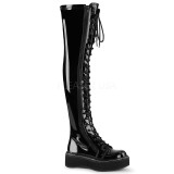 Schwarz Lackleder 5 cm EMILY-375 overknee stiefel mit schnürung