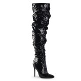 Schwarz Pailletten 13 cm COURTLY-3011 Pleaser Overknee Stiefel